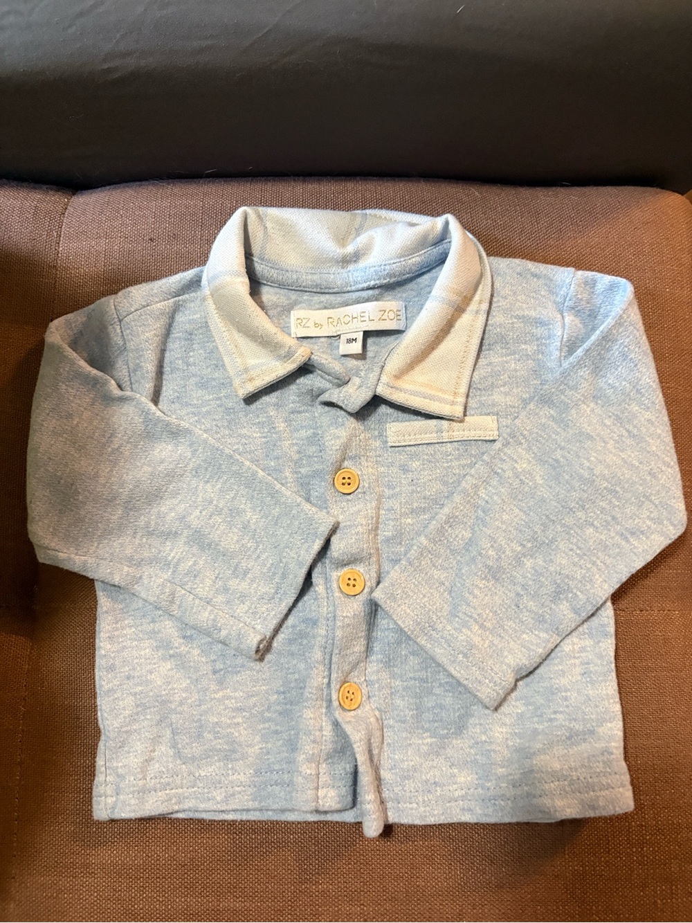 Rachel Zoe Light Blue Knit Button-Down Shirt